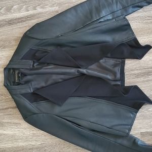 Vegan Faux Leather Open Front Jacket Blazer